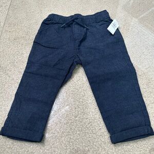 OLD NAVY LINEN BLEND NAVY BLUE INFANT TODDLER PANTS 18-24 MOS NWT